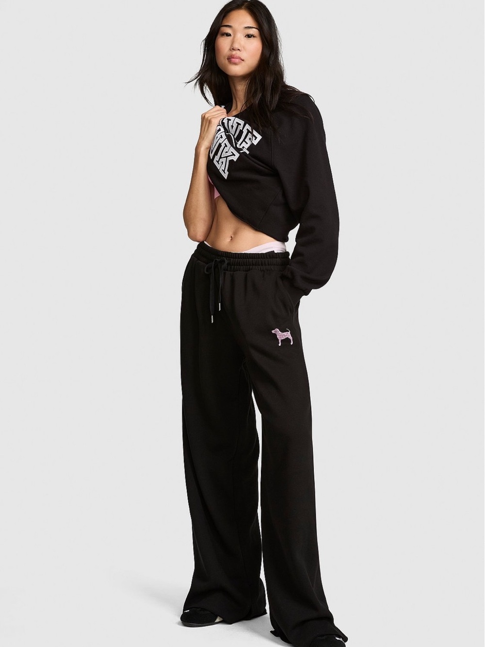 🆕🖤 PINK Wide Leg Split Hem Fleece Sweatpants Victoria’s Secret XS NWT